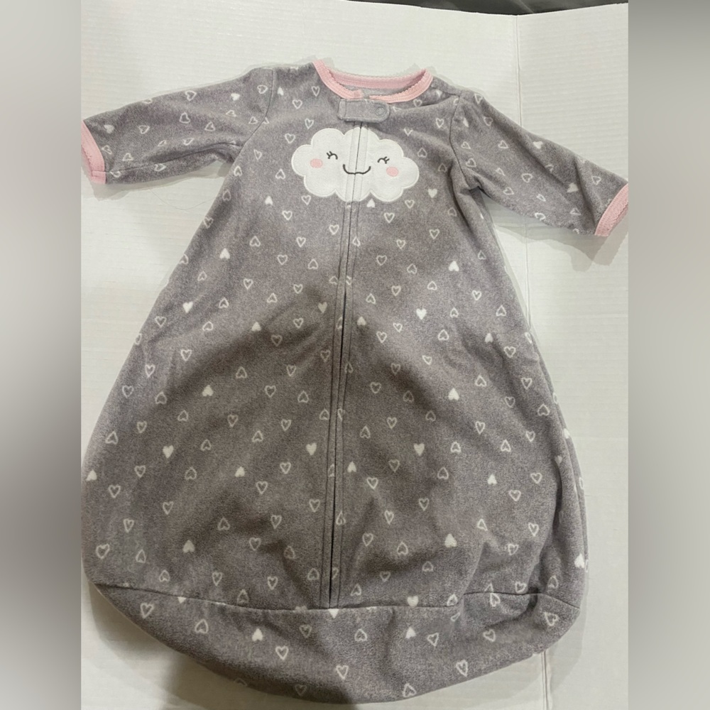 Carters baby fleece zipper sleep sack with cloud and heart design size small